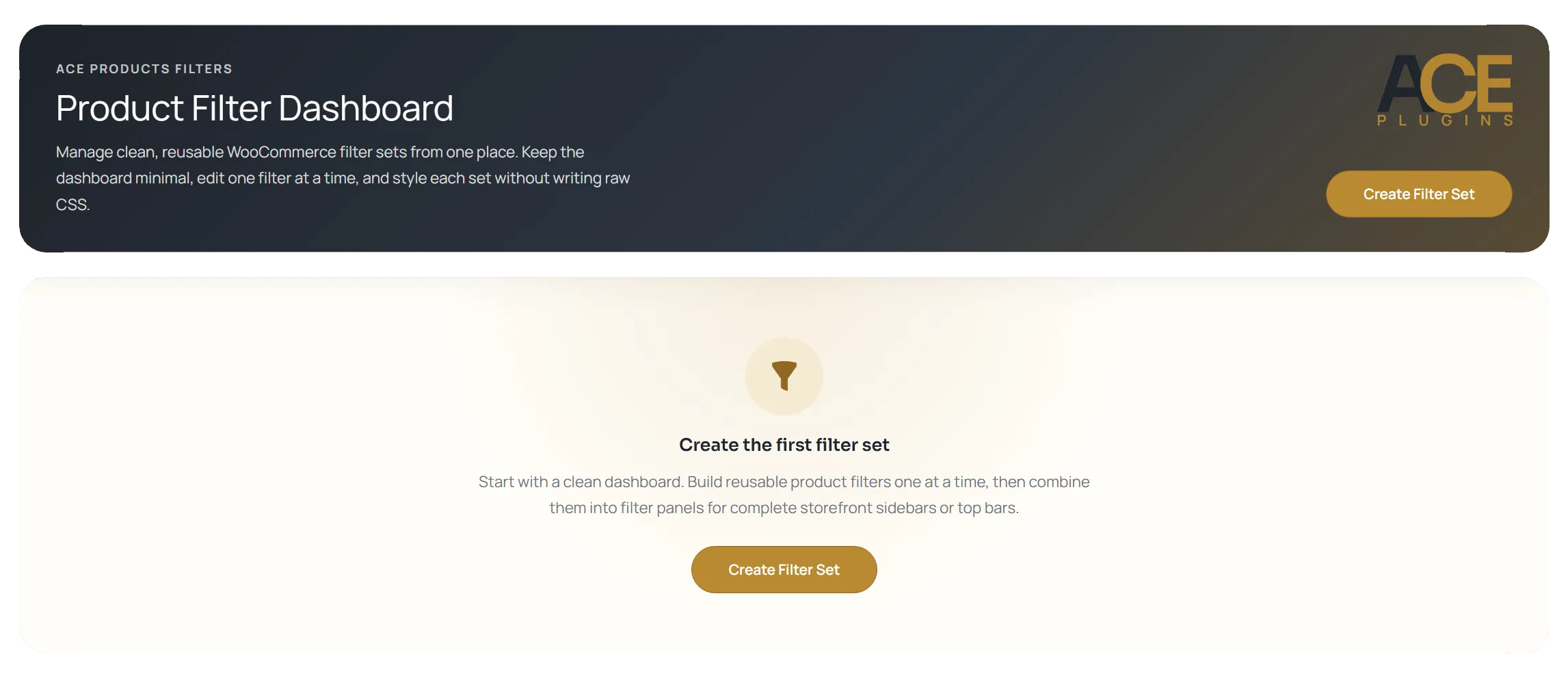 Ace Product Filters Pro - Dashboard